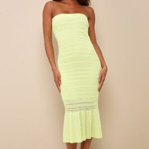 Lulus Palm Springs Sweetie Lime Green Knit Strapless Midi Dress - Size S